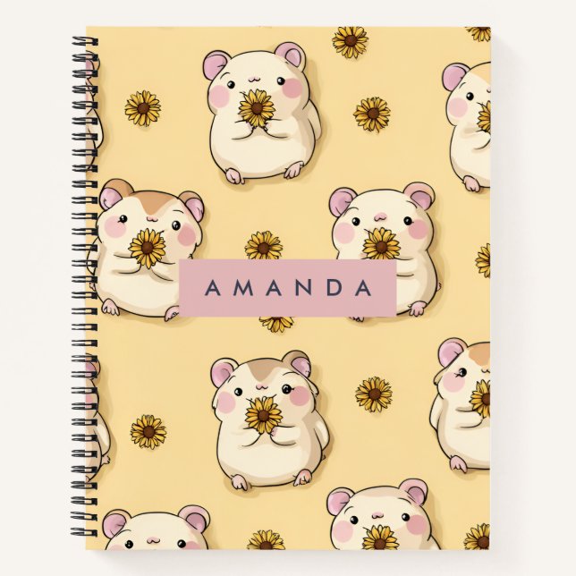 Personalised Cute Hamster & Yellow Flower Pattern Notebook (Front)