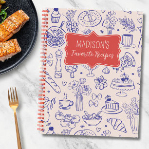 Personalised Cute Hand Drawn Food Flower Recipe Notebook