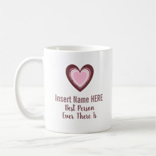 Personalised Cute Hearts in Pink and Maroon Coffee Mug