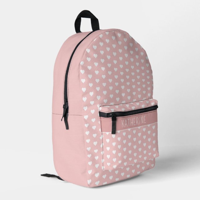 Personalised Cute Hearts Pattern Pink Printed Backpack (Back Corner Left)