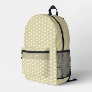 Personalised Cute Hearts Pattern Tan Shade Printed Backpack