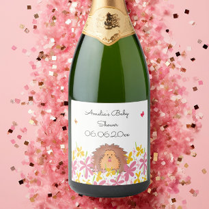 Personalised Cute Hedgehog Baby Shower Sparkling Wine Label