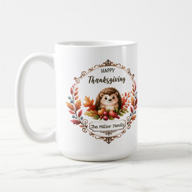 Personalised Cute Hedgehog Happy Thanksgiving  Coffee Mug (Left)
