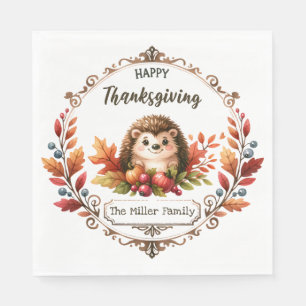Personalised Cute Hedgehog Happy Thanksgiving  Napkin