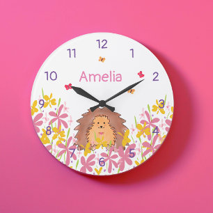 Personalised Cute Hedgehog Kids Bedroom  Large Clock