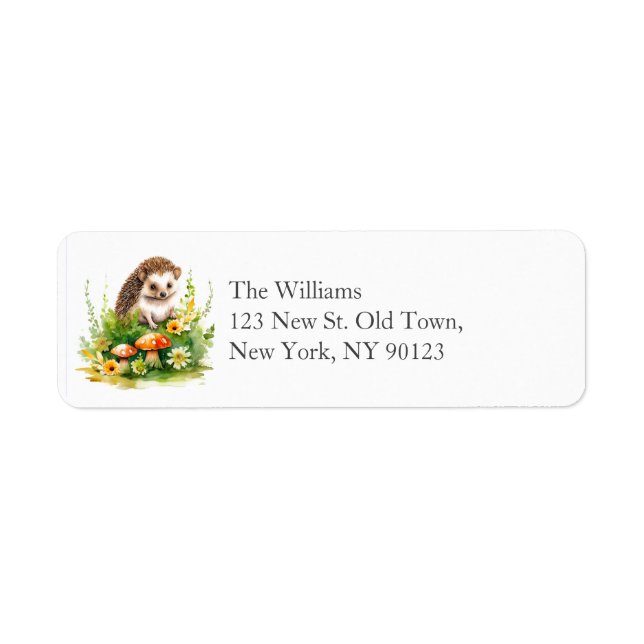Personalised Cute Hedgehog Return Address Label (Front)