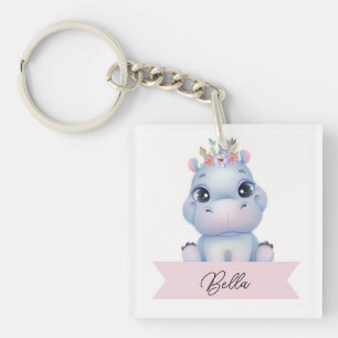 Personalised cute hippo key ring
