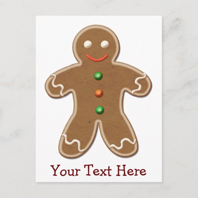 Personalised Cute Holiday Gingerbread Man Postcard (Front)