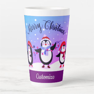 Personalised Cute Holiday Penguins 2 Latte Mug