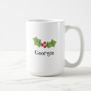 Personalised Cute Holly & Berries Christmas Coffee Mug