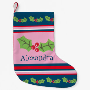 Personalised Cute Holly & Berries Small Christmas Stocking