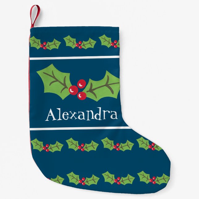 Personalised Cute Holly & Berries Small Christmas Stocking (Front)