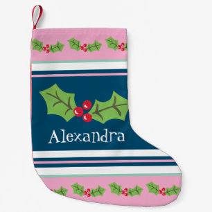 Personalised Cute Holly & Berries Small Christmas Stocking