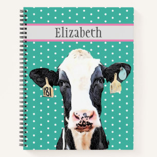 Personalised Cute Holstein Cow Animal Name Notebook