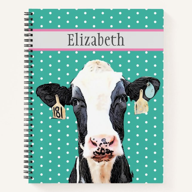 Personalised Cute Holstein Cow Animal Name Notebook (Front)