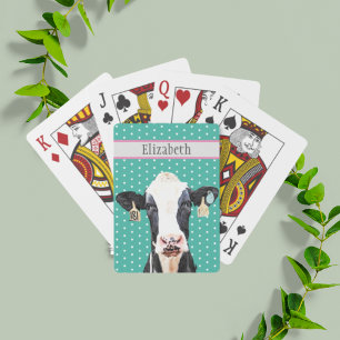 Personalised Cute Holstein Dairy Cow Animal Name  Playing Cards