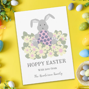 Personalised Cute Hoppy Easter Bunny Floral Holiday Card