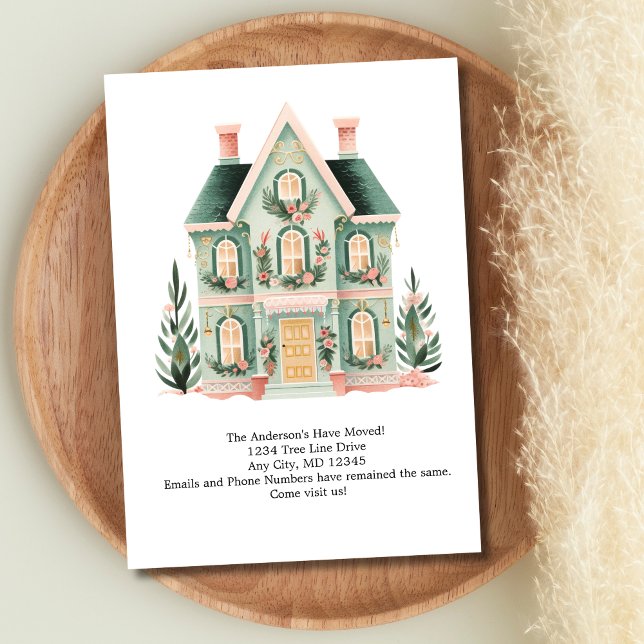 Personalised Cute House Moving Announcement (Personalized Watercolor House Moving Announcement Flat card. Printed or Instant digital Download)