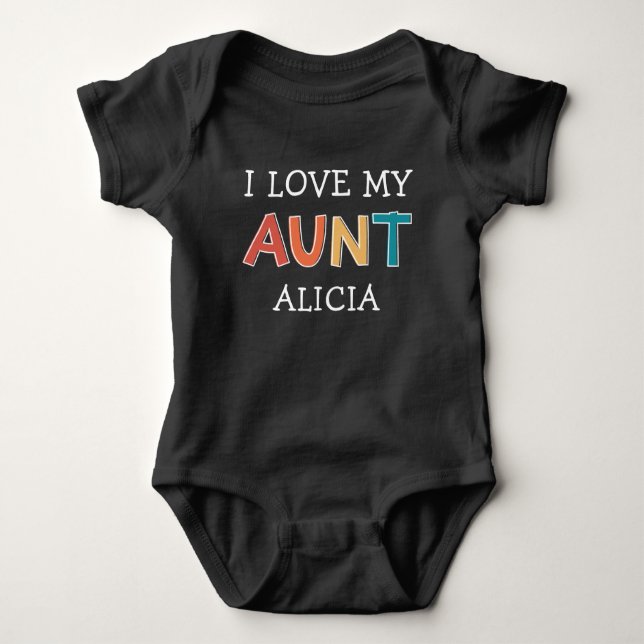Personalised Cute I Love My Aunt Best Aunt Retro Baby Bodysuit (Front)