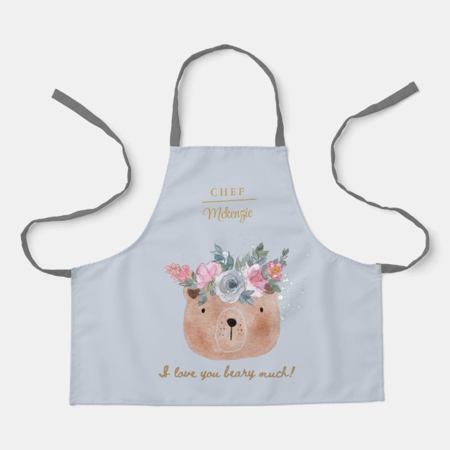 Personalised Cute I Love You Beary  Apron (Front)