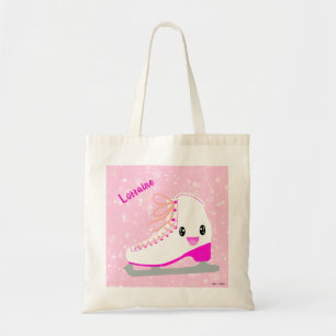 Personalised Cute Ice Skate Kawaii Pink Skating Tote Bag