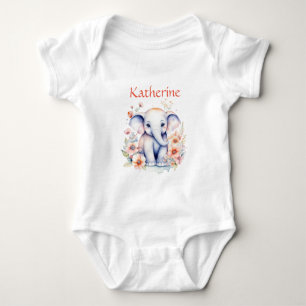 Personalised Cute Illustration of a Baby Elephant Baby Bodysuit