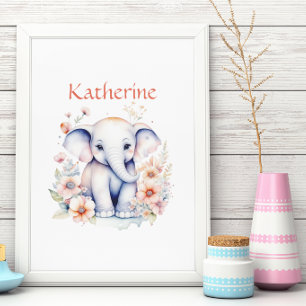 Personalised Cute Illustration of a Baby Elephant Poster