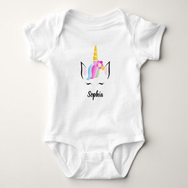 Personalised Cute Illustration Unicorn Baby Bodysuit (Front)