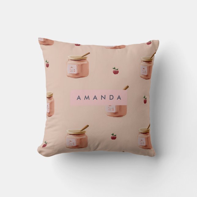 Personalised Cute Jam Jar Pattern Cushion (Front)