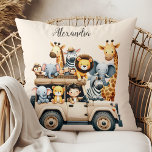Personalised Cute Jungle Animals Kids  Cushion<br><div class="desc">Add a touch of whimsy and personalised charm to your home decor with our Personalised Watercolor Safari Animals Throw Pillow! This delightful pillow features enchanting watercolor illustrations of safari animals, each one brimming with character and personality. From majestic lions to playful elephants, every detail is lovingly rendered in vibrant hues,...</div>