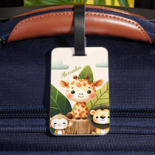 Personalised Cute Jungle Animals Kids  Luggage Tag