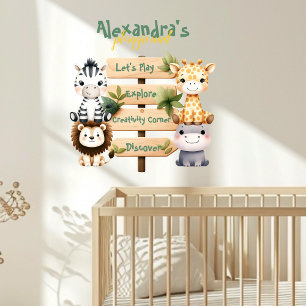Personalised Cute Jungle Animals Kids Wall Decal