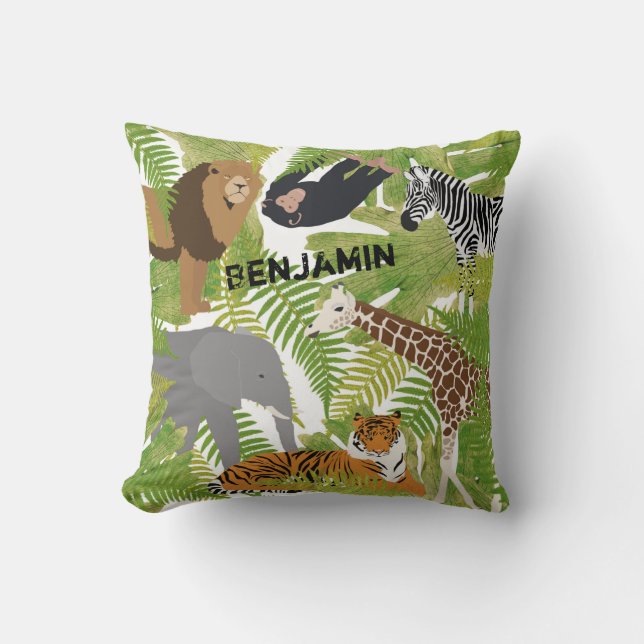 Personalised Cute Jungle Animals Safari Boy | Girl Cushion (Front)