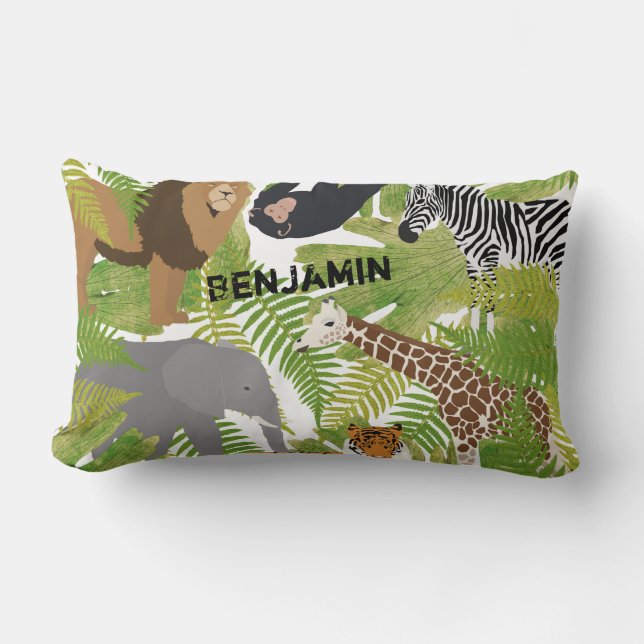 Personalised Cute Jungle Animals Safari Boy | Girl Lumbar Cushion (Front)