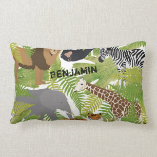 Personalised Cute Jungle Animals Safari Boy   Girl Lumbar Cushion