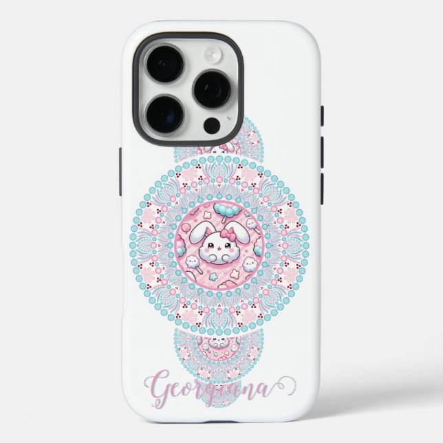 Personalised Cute Kawaii Bunny Ornamental Mandala Case-Mate iPhone Case (Back)