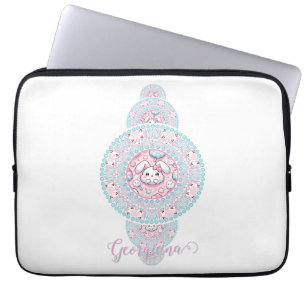 Personalised Cute Kawaii Bunny Ornamental Mandala Laptop Sleeve