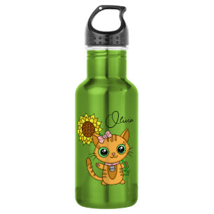 Personalised Cute Kawaii Cat Holding Flower    532 Ml Water Bottle