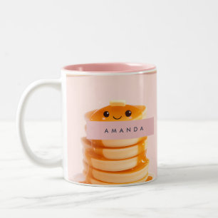 Personalised Cute Kawaii Pancake Stack with Syrup Two-Tone Coffee Mug
