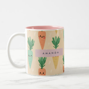 Personalised Cute Kawaii Pastel Carrot Faces  Two-Tone Coffee Mug