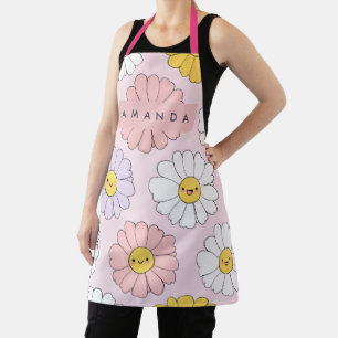Personalised Cute Kawaii Pastel Daisy Flower Faces Apron