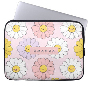 Personalised Cute Kawaii Pastel Daisy Flower Faces Laptop Sleeve