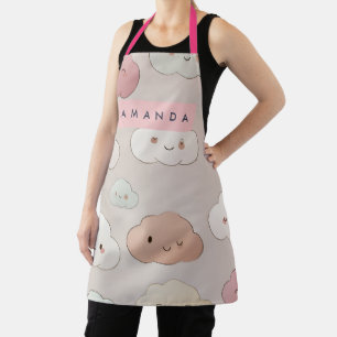 Personalised Cute Kawaii Pastel Smiling Clouds Apron