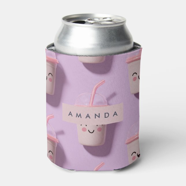 Personalised Cute Kawaii Pastel Smoothie Cup Faces Can Cooler (Can Front)