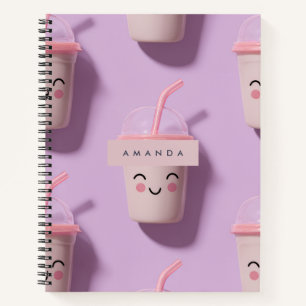Personalised Cute Kawaii Pastel Smoothie Cup Faces Notebook