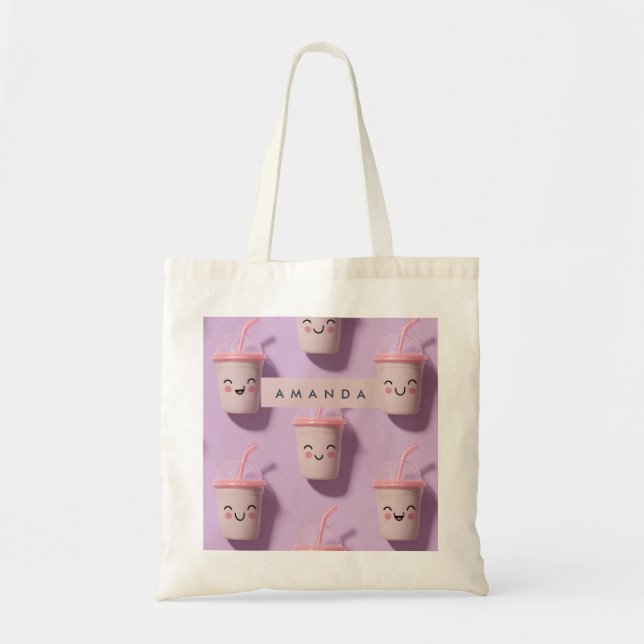Personalised Cute Kawaii Pastel Smoothie Cup Faces Tote Bag (Front)