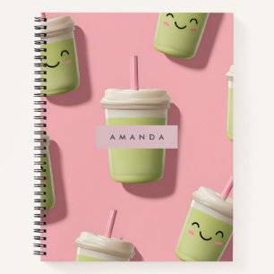 Personalised Cute Kawaii Pastel Smoothie Matcha Notebook