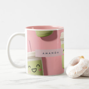 Personalised Cute Kawaii Pastel Smoothie Matcha Two-Tone Coffee Mug
