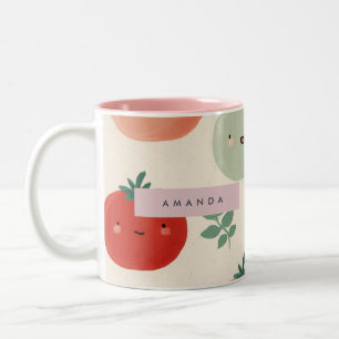 Personalised Cute Kawaii Pastel Tomato Faces Two-Tone Coffee Mug