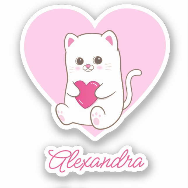 Personalised Cute Kawaii Pink Heart Cat Name (Front)